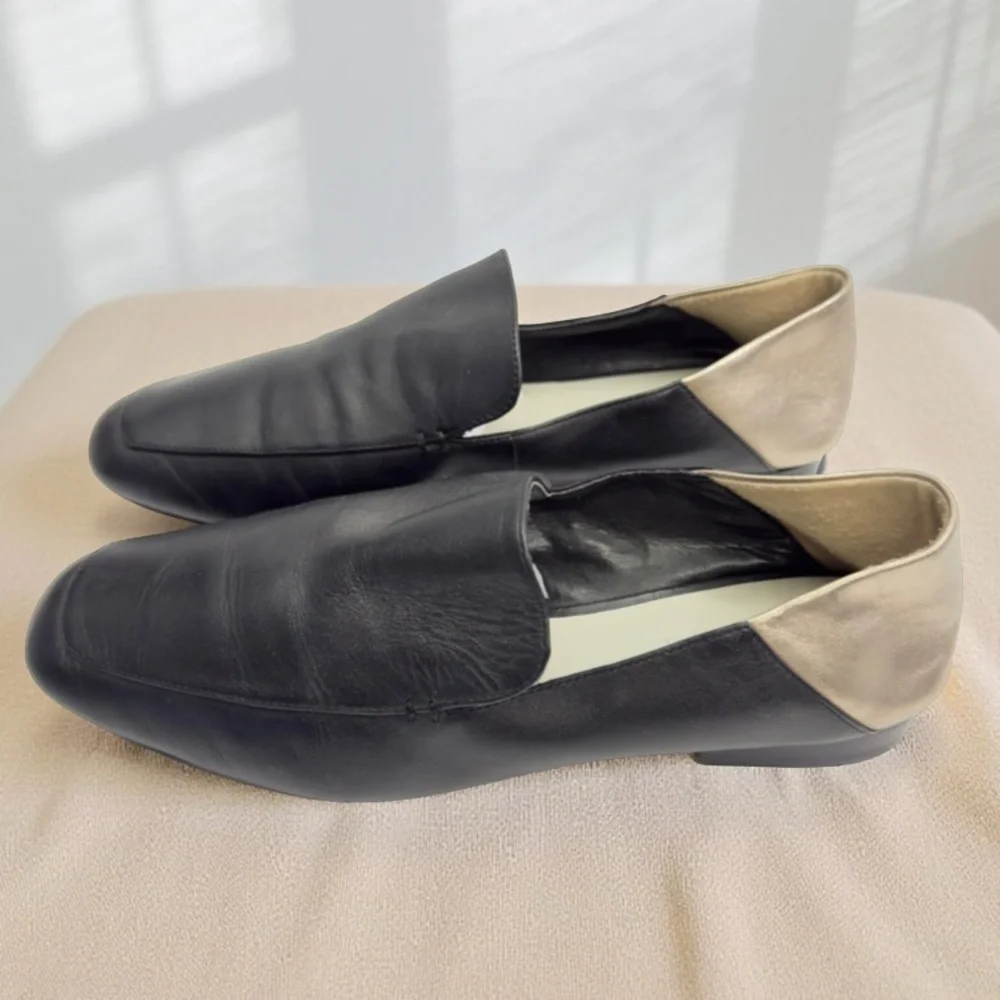 1. State Women's Black and Gold Leather Flats Size 7.5